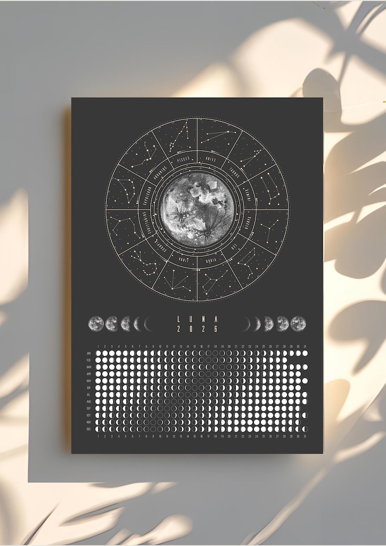 Moon Calendar 2026 Poster Black // Boho Wall Calendar with Moon Phases & Zodiac Signs | Astrology Wall Decor, Spiritual Gift Mindfulness image 20