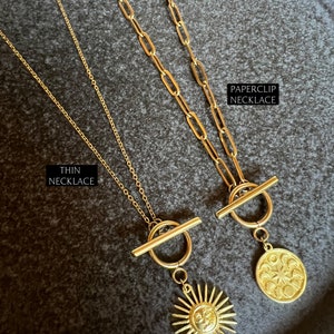 Boho necklace with interchangeable pendant, sun, coin, unique, gold // designer jewelry, antique image 8