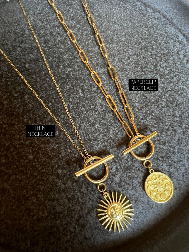 Boho necklace with interchangeable pendant, sun, coin, unique, gold // designer jewelry, antique image 8