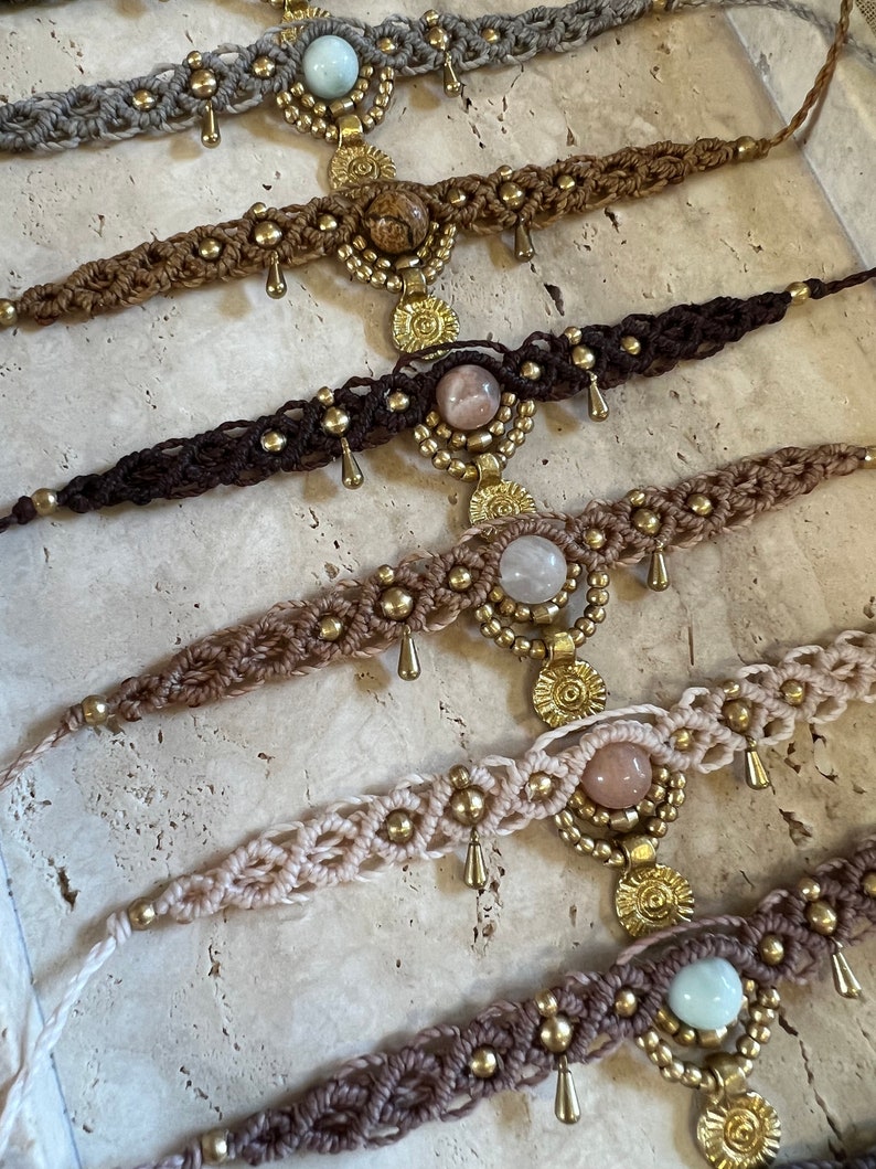 Moonstone macrame chain choker // sun, brass, gold, design jewellery, unique, boho, antique, adjustable image 10