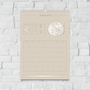 Moon Calendar 2025 Beige // Wall Calendar, Appointment Calendar, Annual Planner, Astrology, Moon Phases, Decoration, Boho, Zodiac Signs, Wall Hanging