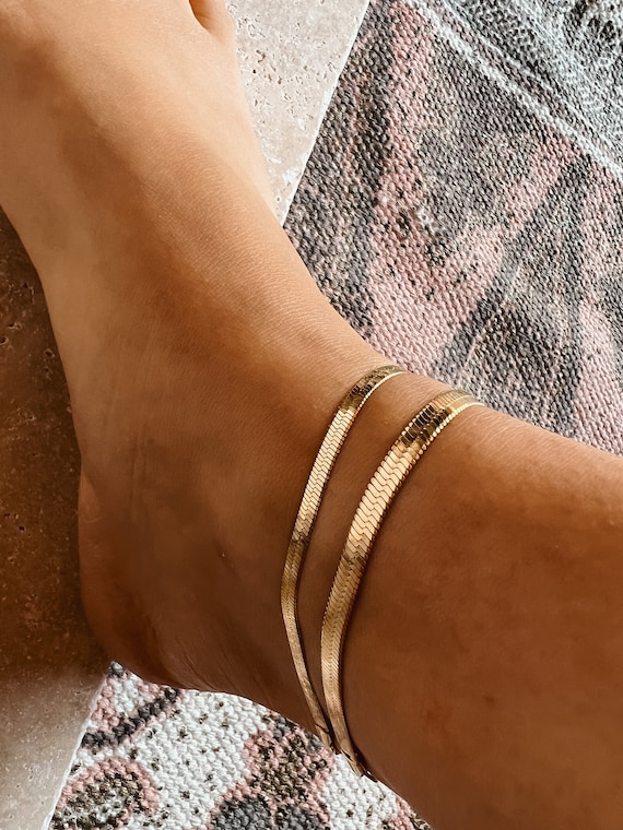 Herringbone Anklet Gold Silver Snake Boho Design Jewelry