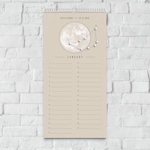 Calendario perpetuo compleanni segni zodiacali lune senza tempo beige // astrologia, calendario da parete, pianificatore annuale, decorazione, boho