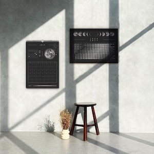 Månkalender 2027 Svart // Minimalistisk väggkalender, månfasposter, astrologikalender Boho, stjärnteckendekor, present bild 18