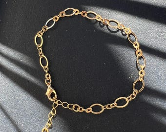 Boho link bracelet, gold, delicate/minimalist, adjustable | Festival jewelry, summer