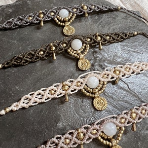 Moonstone macrame chain choker // sun, brass, gold, design jewellery, unique, boho, antique, adjustable image 5