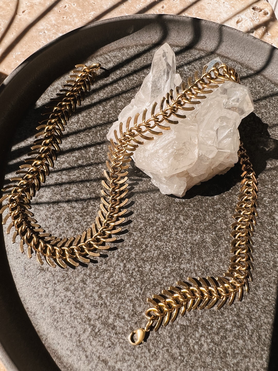 Large Herringbone Chain Choker Gold // Statement, Design Jewelry, Boho