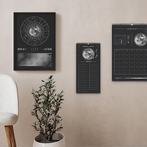 Månkalender 2027 Svart // Minimalistisk väggkalender, månfasposter, astrologikalender Boho, stjärnteckendekor, present bild 7