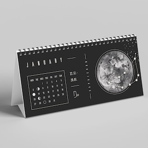 Calendario lunare 2025 Calendario da tavolo nero // Planner fasi lunari, Calendario astrologico, Decorazione boho, Planner annuale