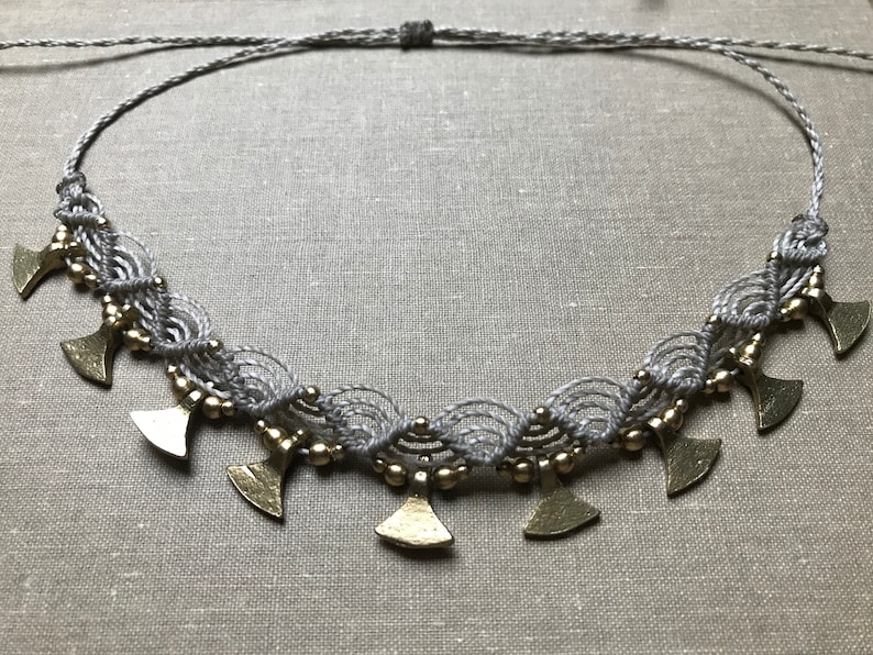 Macrame necklace // brass pendant // golden beads, orient, antique, adjustable, unisex, boho jewelry, Celtic, Moroccan, knot art image 5