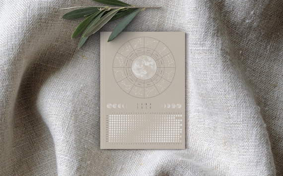 Notizheft 2026 Mondkalender A6 beige // Mondphasen Tagebuch, Journaling, Boho Notizbuch, Astrologie, Habit Tracker