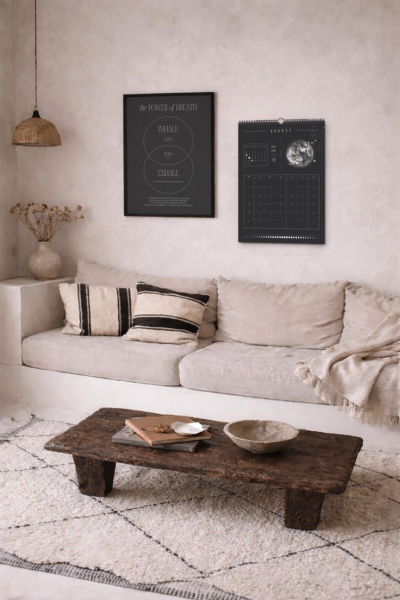 Månkalender 2027 Svart // Minimalistisk väggkalender, månfasposter, astrologikalender Boho, stjärnteckendekor, present bild 9