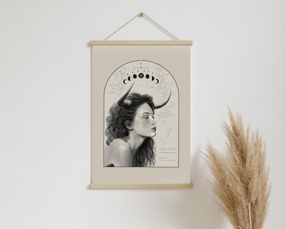 Sternzeichen Stier Poster, Illustration // Astrologie, Geschenk, Wanddeko, Boho, Kunst