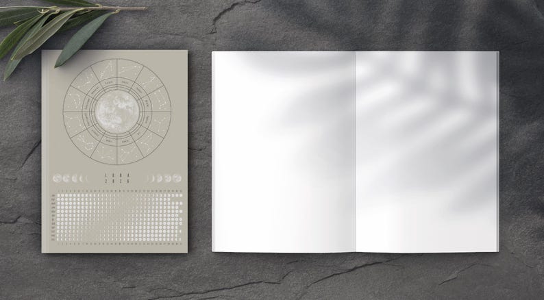 Notebook 2026 Moon Calendar A6 beige // Moon phases diary, journaling, boho notebook, astrology, habit tracker image 3