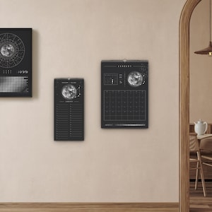 Månkalender 2027 Svart // Minimalistisk väggkalender, månfasposter, astrologikalender Boho, stjärnteckendekor, present bild 5