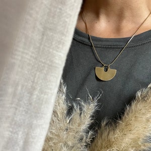Half moon necklace boho gold bow geometric // designer jewelry, unique, antique