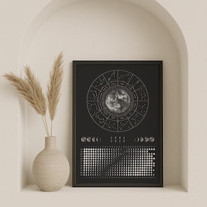 Moon Calendar 2026 Poster Black // Boho Wall Calendar with Moon Phases & Zodiac Signs | Astrology Wall Decor, Spiritual Gift Mindfulness image 3