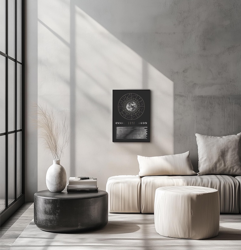 Moon Calendar 2026 Poster Black // Boho Wall Calendar with Moon Phases & Zodiac Signs | Astrology Wall Decor, Spiritual Gift Mindfulness image 16