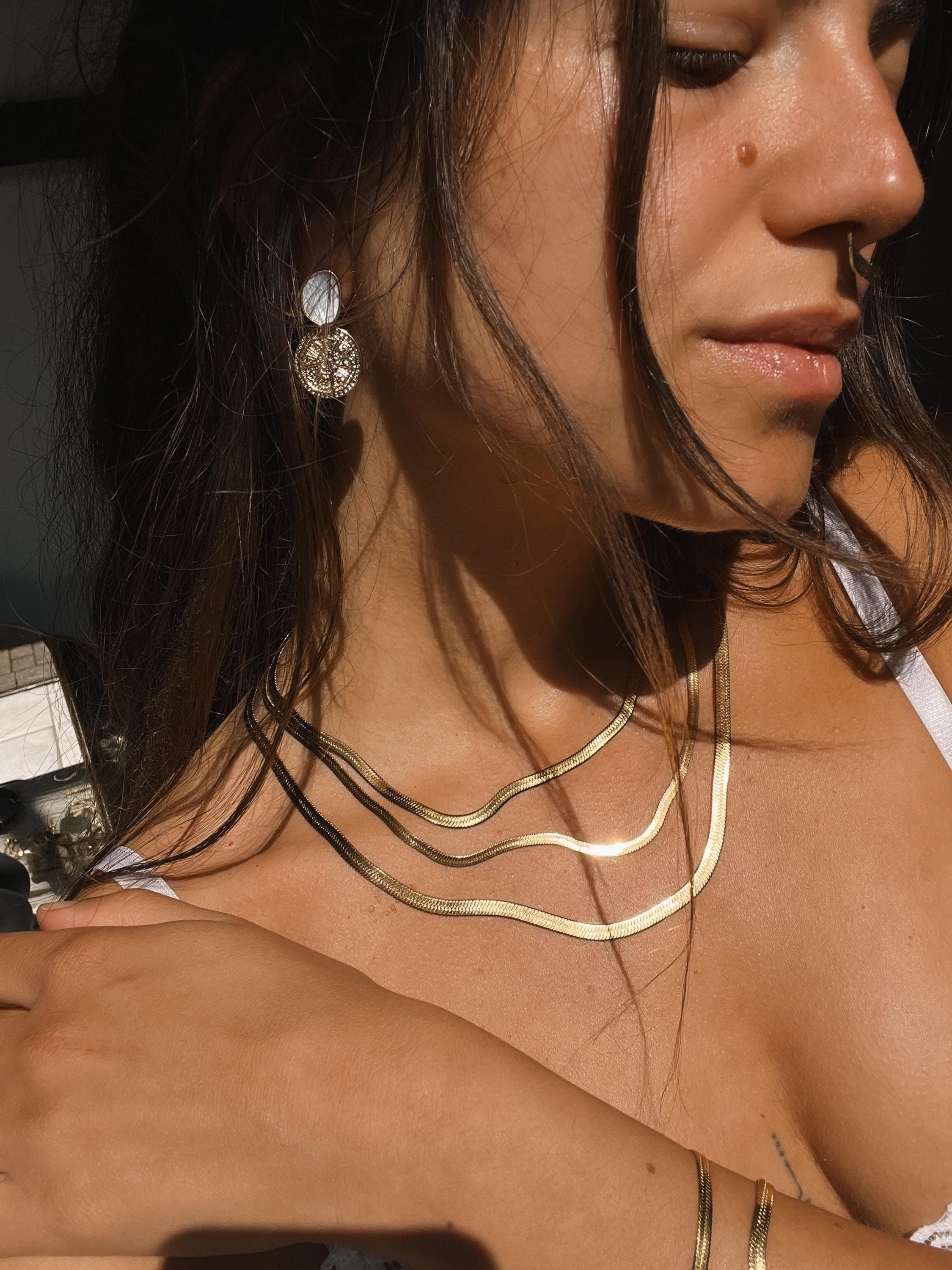 Snake chain gold silver boho // herringbone chain filigree | layering jewelry | modern choker minimalist