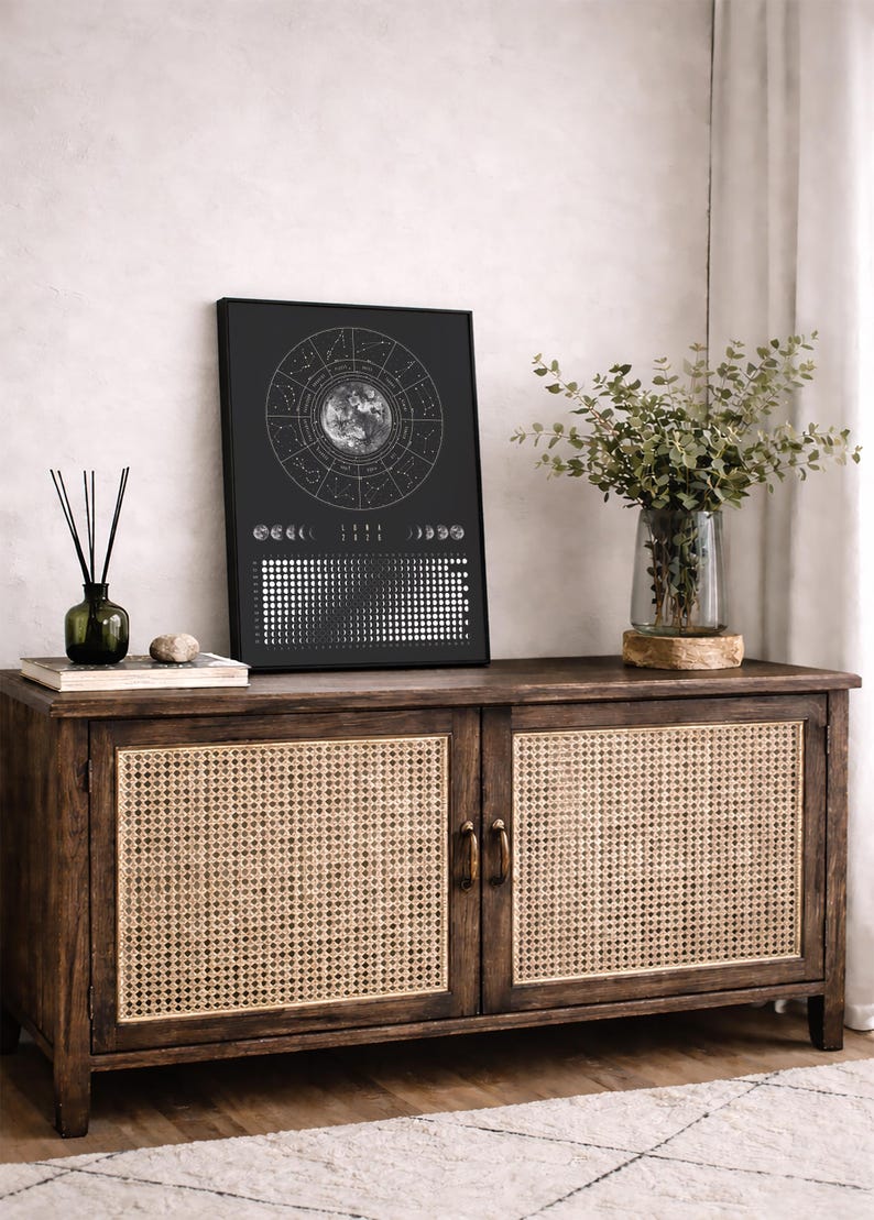 Moon Calendar 2026 Poster Black // Boho Wall Calendar with Moon Phases & Zodiac Signs | Astrology Wall Decor, Spiritual Gift Mindfulness image 11