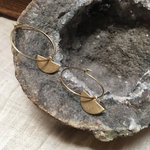 Half moon hoop earrings brass // earrings gold, design jewelry, modern shape, antique image 2