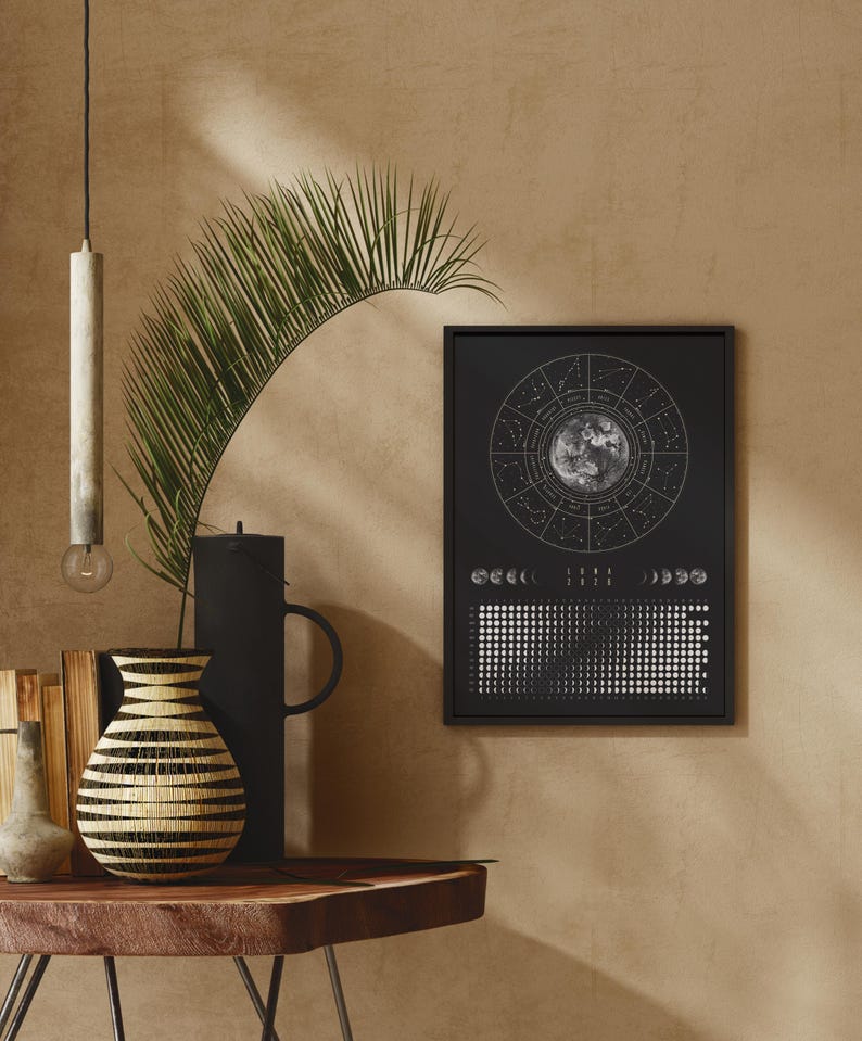 Moon Calendar 2026 Poster Black // Boho Wall Calendar with Moon Phases & Zodiac Signs | Astrology Wall Decor, Spiritual Gift Mindfulness image 13