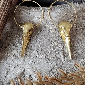 Hoop earrings bird skull // earrings antique jewelry, unique, boho, gold, silver, Celtic, Viking image 5