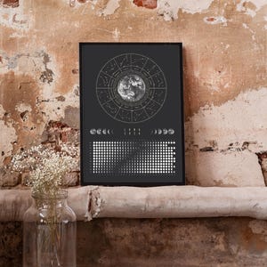 Moon Calendar 2026 Poster Black // Boho Wall Calendar with Moon Phases & Zodiac Signs | Astrology Wall Decor, Spiritual Gift Mindfulness image 2