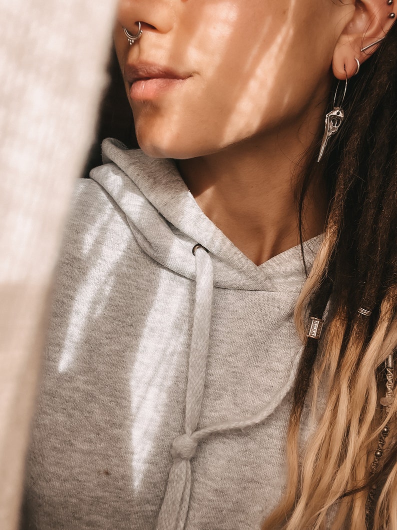 Hoop earrings bird skull // earrings antique jewelry, unique, boho, gold, silver, Celtic, Viking image 10