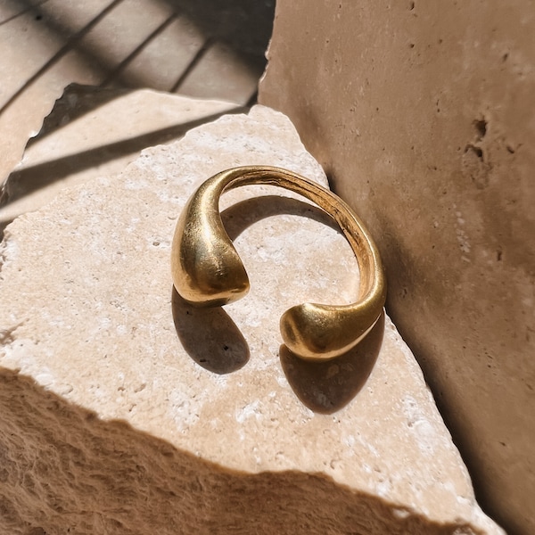 Boho Statement Ring Kugeln verstellbar Gold, Messing // Designschmuck, moderne Form, antik