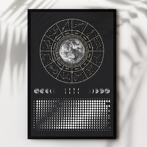 Lunar calendar 2024 // Poster DIN A3, A4, moon phases, astrology, wall calendar, annual planner, gift, decoration, wall decoration, zodiac sign, boho