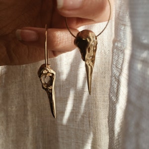 Hoop earrings bird skull // earrings antique jewelry, unique, boho, gold, silver, Celtic, Viking image 3