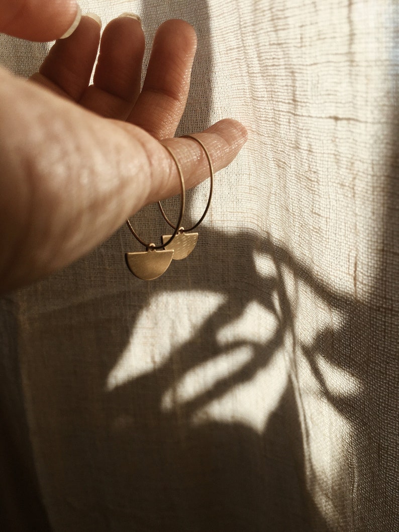 Half moon hoop earrings brass // earrings gold, design jewelry, modern shape, antique Gold