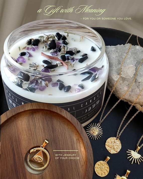 Edelstein Schmuckkerze Boho // Duftkerze mit Schmuck Überraschung // Sojawachs Kerze vegan | Geburtstags Geschenk Deko