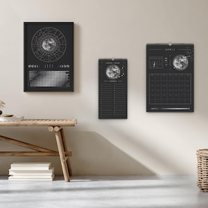 Månkalender 2027 Svart // Minimalistisk väggkalender, månfasposter, astrologikalender Boho, stjärnteckendekor, present bild 14