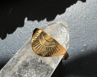 Half Moon Ring Boho Gold Adjustable // Witchy Jewelry | Statement Ring | Spiritual Jewelry