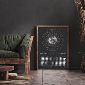 Moon Calendar 2026 Poster Black // Boho Wall Calendar with Moon Phases & Zodiac Signs | Astrology Wall Decor, Spiritual Gift Mindfulness image 9