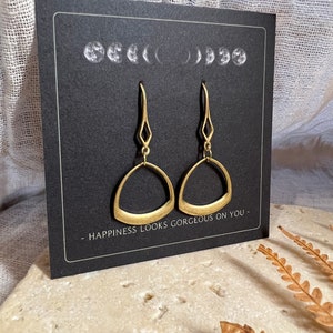 Boho earrings hook brass // gold, design jewelry, modern shape, antique