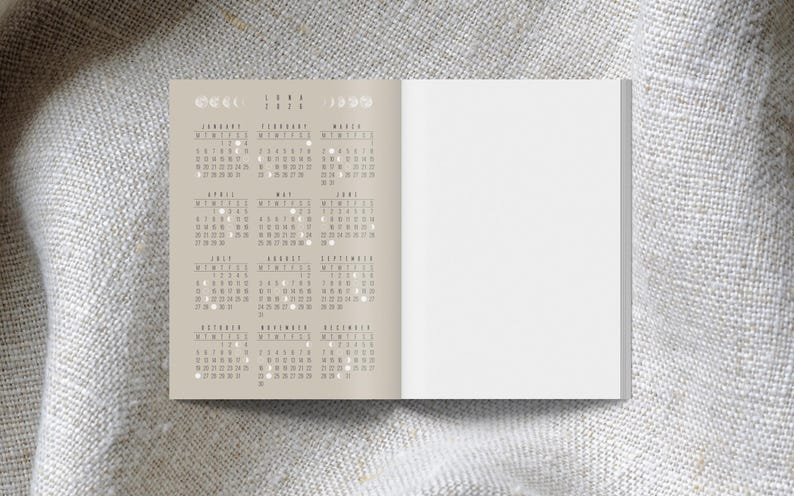 Notebook 2026 Moon Calendar A6 beige // Moon phases diary, journaling, boho notebook, astrology, habit tracker image 2