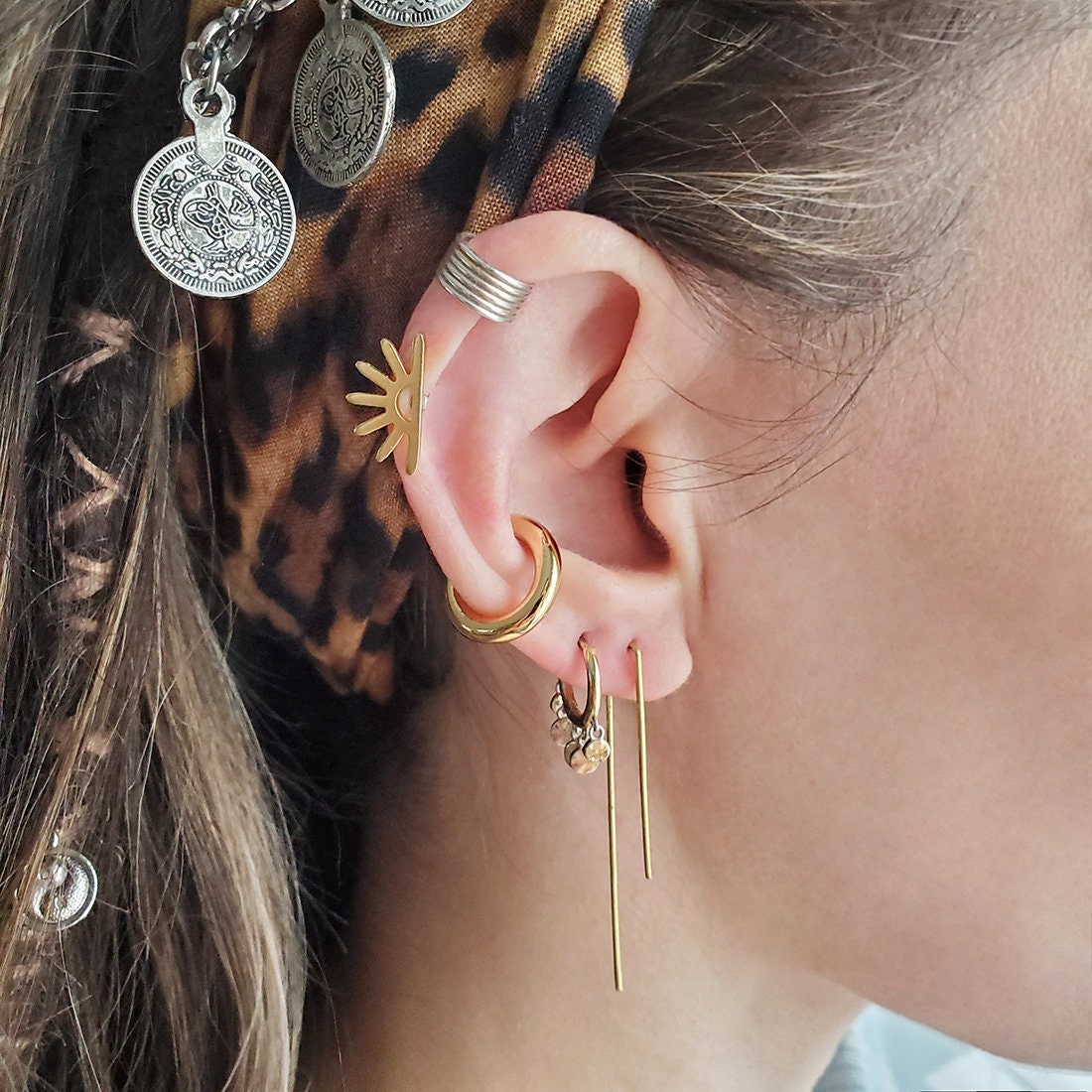 Boho Orecchini Quadrati Giacca Orecchini D'oro Cavo Quadrato