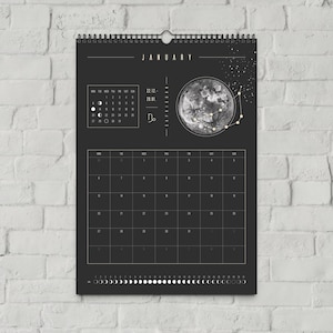 Moon Calendar 2025 // Minimalist Wall Calendar, Moon Phase Poster, Astrology Calendar, Boho Wall Decor, Zodiac Art, Full Moon Decor