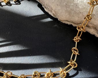 Boho Gold Link Necklace with Knots // Statement Choker Necklace for Layering | Festival Jewelry