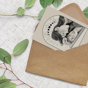 Carte postale signe du zodiaque Gémeaux // Zodiaque, illustration, astrologie, phases de lune, anniversaire, décoration, carte de voeux, Luna, Boho, art