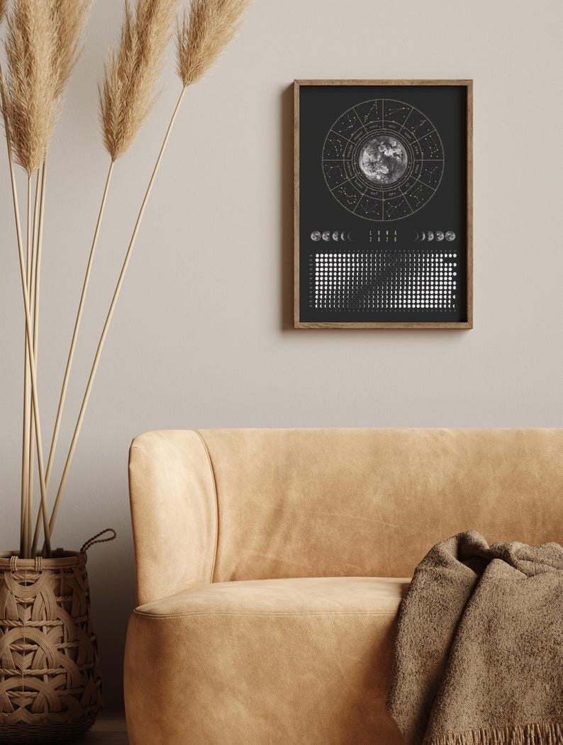 Moon Calendar 2026 Poster Black // Boho Wall Calendar with Moon Phases & Zodiac Signs | Astrology Wall Decor, Spiritual Gift Mindfulness image 7