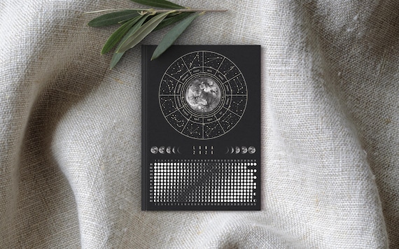 Notizheft 2026 Mondkalender A6 schwarz // Mondphasen Tagebuch, Journaling, Boho Notizbuch, Astrologie, Habit Tracker
