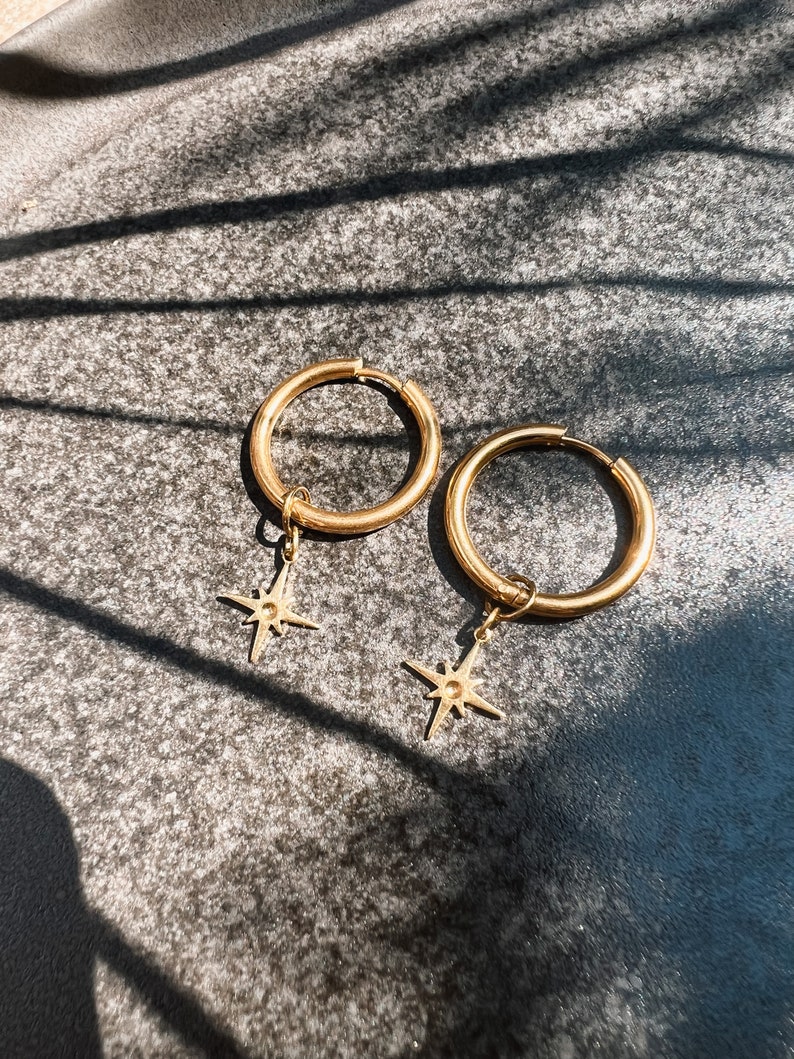 Hoop earrings compass needle star boho // earrings gold, design jewelry, modern shape image 7