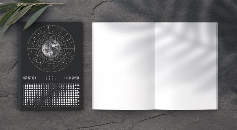 Cuaderno Calendario Lunar 2026 A6 negro // Diario de fases lunares, diario, cuaderno bohemio, astrología, seguimiento de hábitos imagen 6