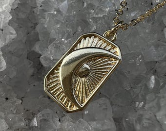 Tarot Sun & Moon Necklace in Gold | Spiritual Jewelry | Boho Necklace | Antique Mystical Symbol Pendant
