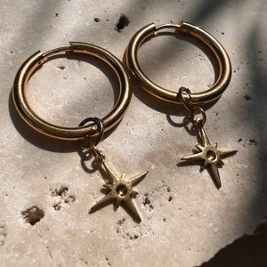 Hoop earrings compass needle star boho // earrings gold, design jewelry, modern shape image 5