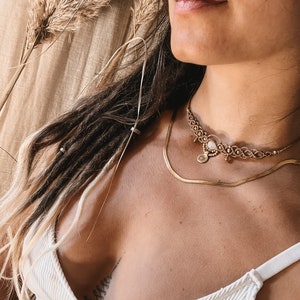 Mondstein Makramee Kette Choker // Sonne, Messing, Gold, Designschmuck, Unikat, Boho, antik, verstellbar Bild 6